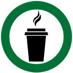 icon of hot drink in a green circle
