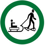 symbol showing children on toboggans can be pulled by an adult on snowshoes