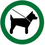 icon of dog on leash surrounded by green circle