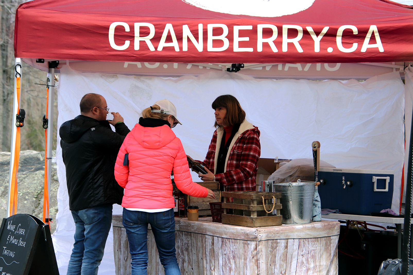 sampling local craft wine and beer at muskoka lakes farm and winery