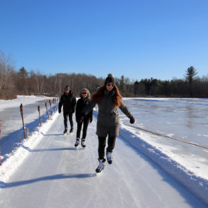 skating on the ice trail at muskoka lakes farm & winery in bala ontario