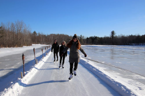 skating on the ice trail at muskoka lakes farm & winery in bala ontario