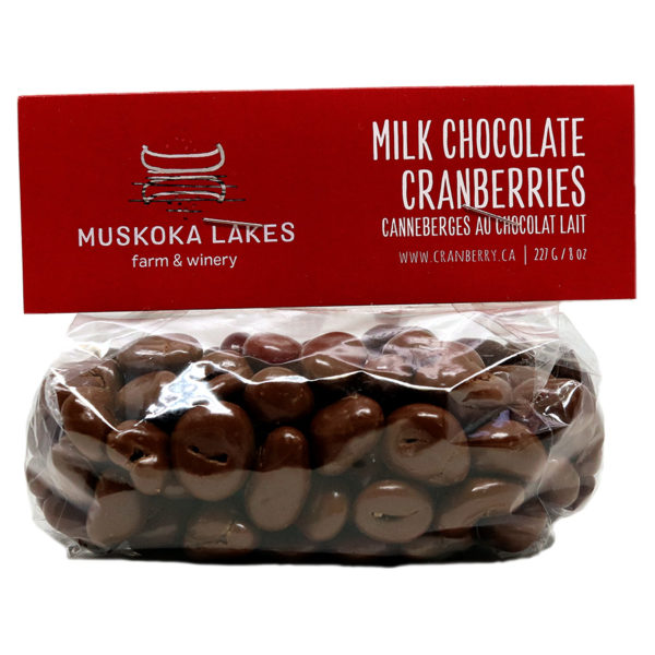 milk chocolate covered cranberries in a bag