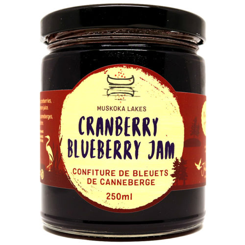 jar of mrs j's cranberry blueberry jam from muskoka lakes farm and winery