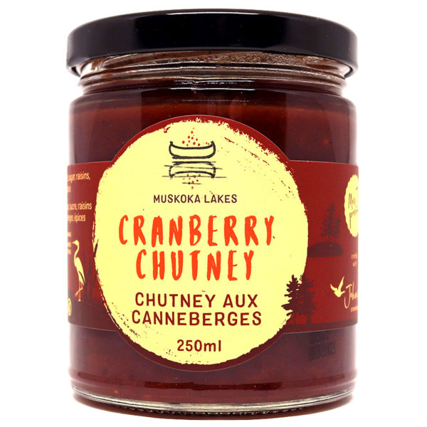 jar of mrs j's cranberry chutney from muskoka lakes farm and winery