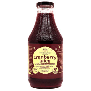 bottle of pure cranberry juice from muskoka lakes farm and winery