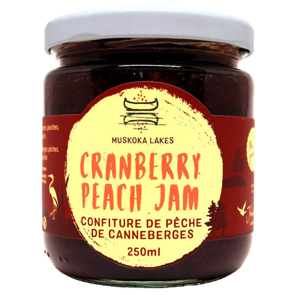 jar of mrs j's cranberry peach jam from muskoka lakes farm and winery