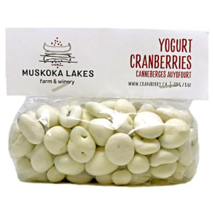 bag of yogurt covered cranberries from muskoka lakes farm and winery