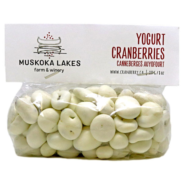 bag of yogurt covered cranberries from muskoka lakes farm and winery