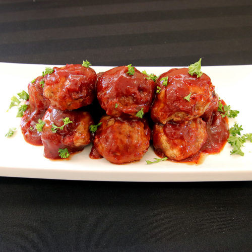 plate of turkey meatballs with cranberry glaze