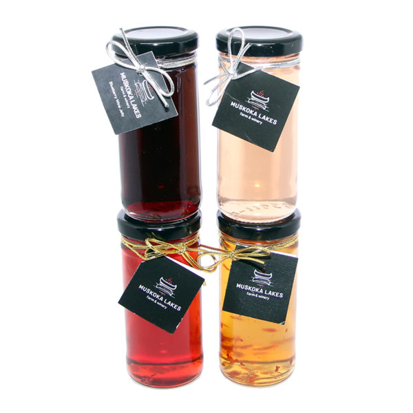 four bottles of wine jellies from muskoka lakes winery