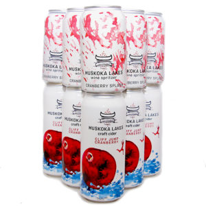 6 cans of cliff jump cranberry cider and 6 cans of cranberry splash wine spritzer from muskoka lakes