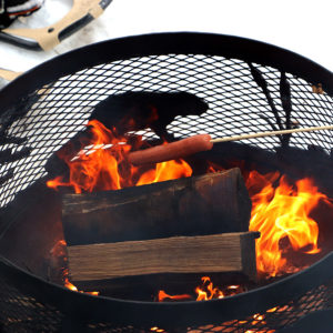 roasting hot dog over a fire