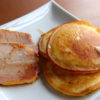 pancakes and peameal bacon with maple syrup