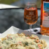 georgian bay tortellini with wine bottle and glass