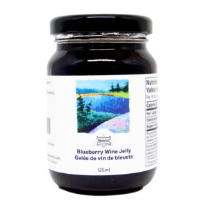 bottle of blueberry wine jelly from muskoka lakes farm and winery