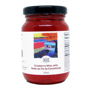 bottle of cranberry wine jelly from muskoka lakes farm and winery