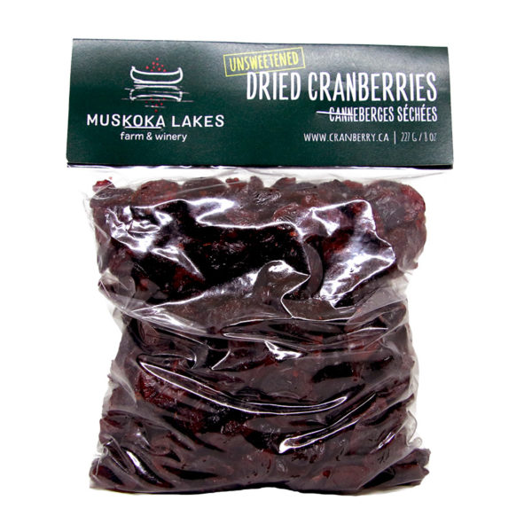 bag of unsweetened dried cranberries from muskoka lakes farm and winery