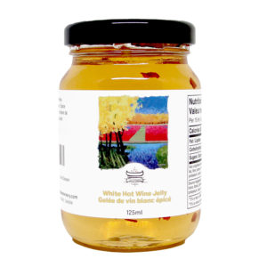 bottle of hot white cranberry wine jelly from muskoka lakes farm and winery