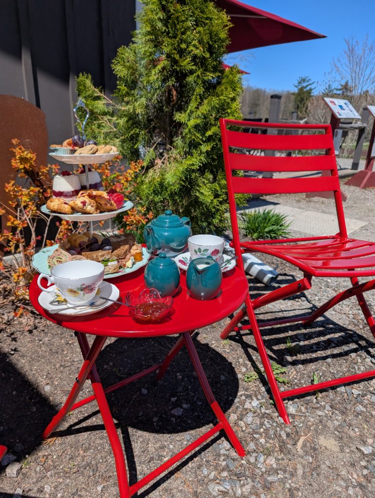 a demonstration of a fully prepared cranberry afternoon tea for two.