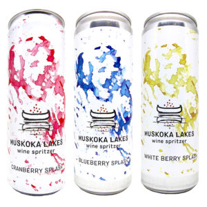 cans of cranberry, blueberry and white berry wine spritzers from Muskoka Lakes Winery