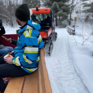 The sleigh being pulled by the rtv, taken from the back of the sleigh